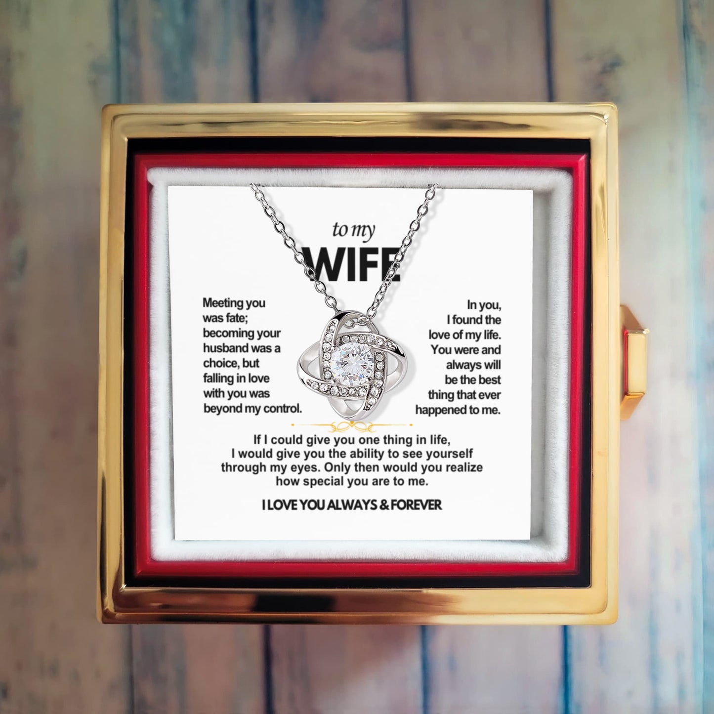To My Wife Promise Knot Necklace (FREE ROTATING ROSE GIFT BOX)