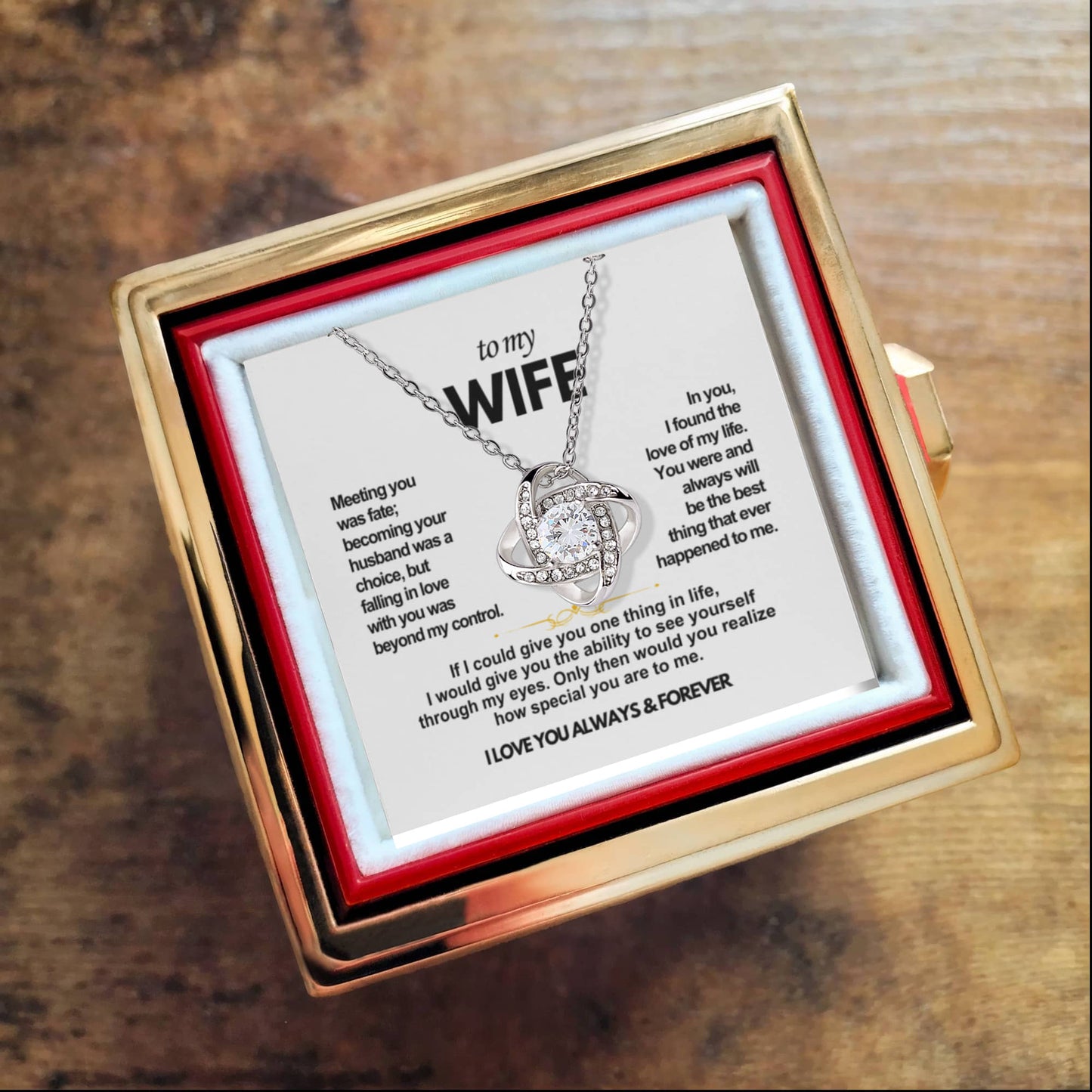 To My Wife Promise Knot Necklace (FREE ROTATING ROSE GIFT BOX)