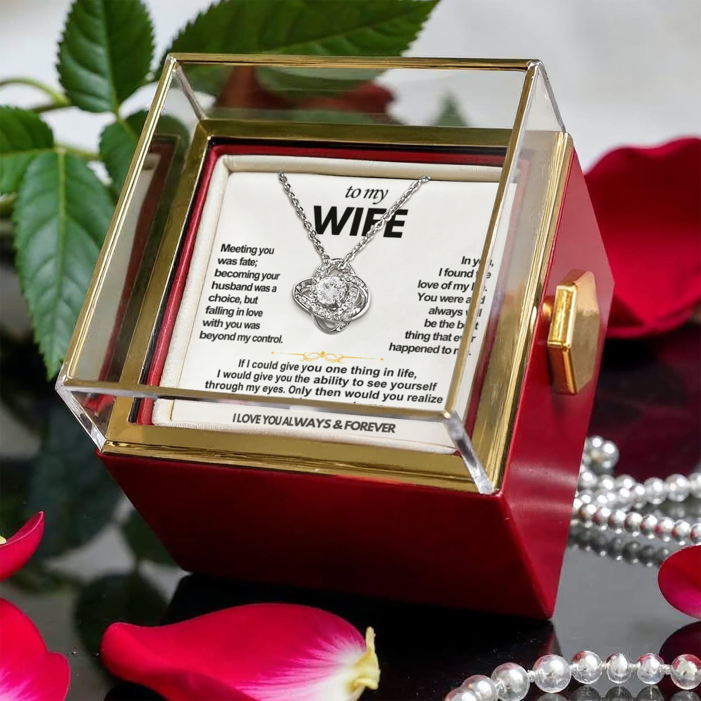 To My Wife Promise Knot Necklace (FREE ROTATING ROSE GIFT BOX)