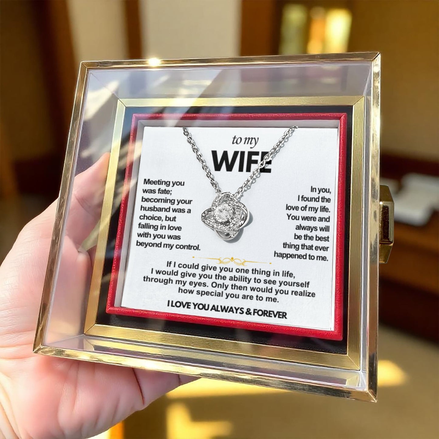To My Wife  Promise Knot Necklace (FREE ROTATING ROSE GIFT BOX)